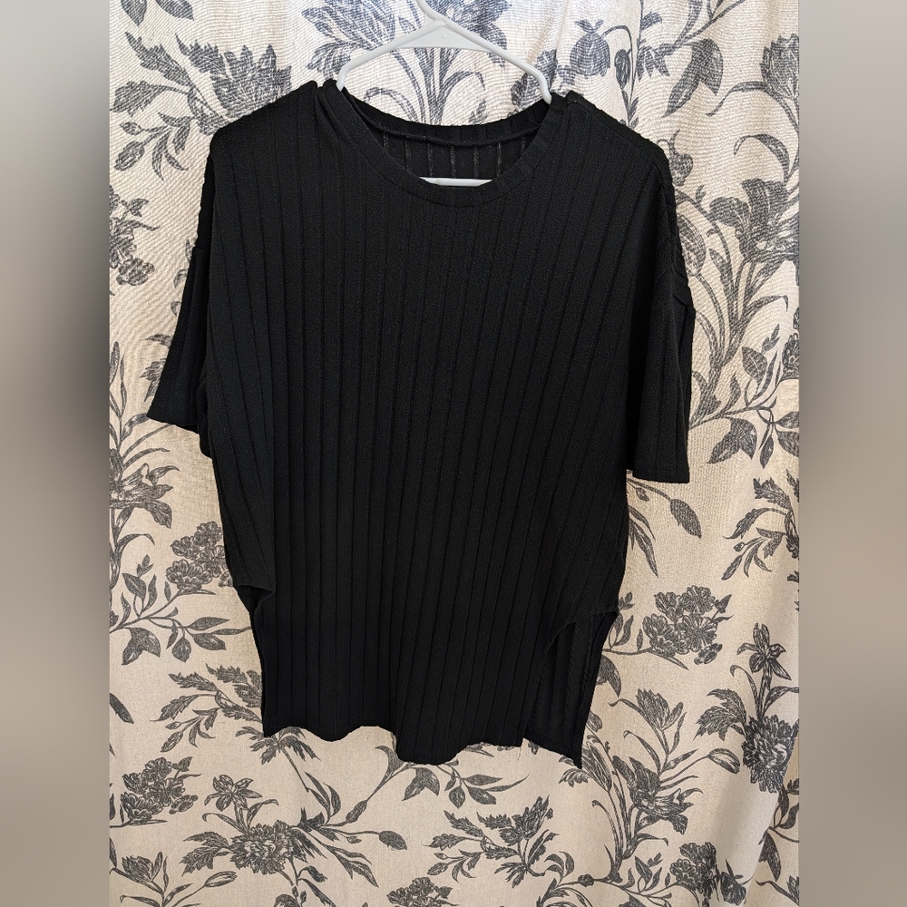 SHEIN - Black Ribbed Oversized Shirt and Shorts Loungewear Matching Set (Small)